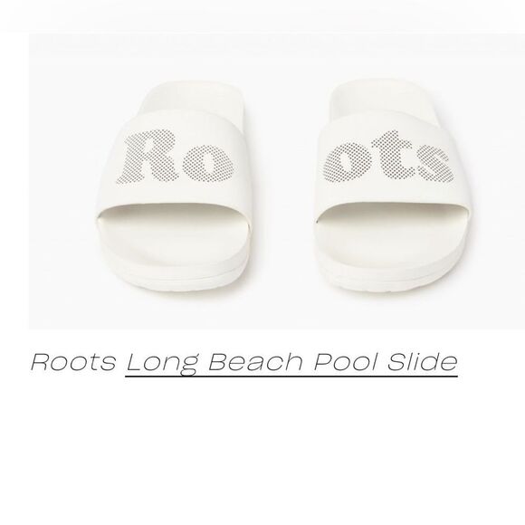 ROOTS Long Beach Pool Slide in White Perforated Spellout - Picture 1 of 11